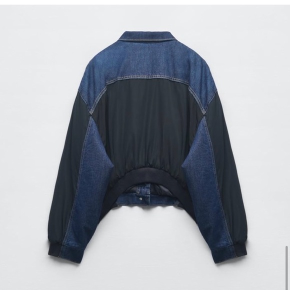 Zara Contrast Denim Bomber Jacket - Picture 9 of 9